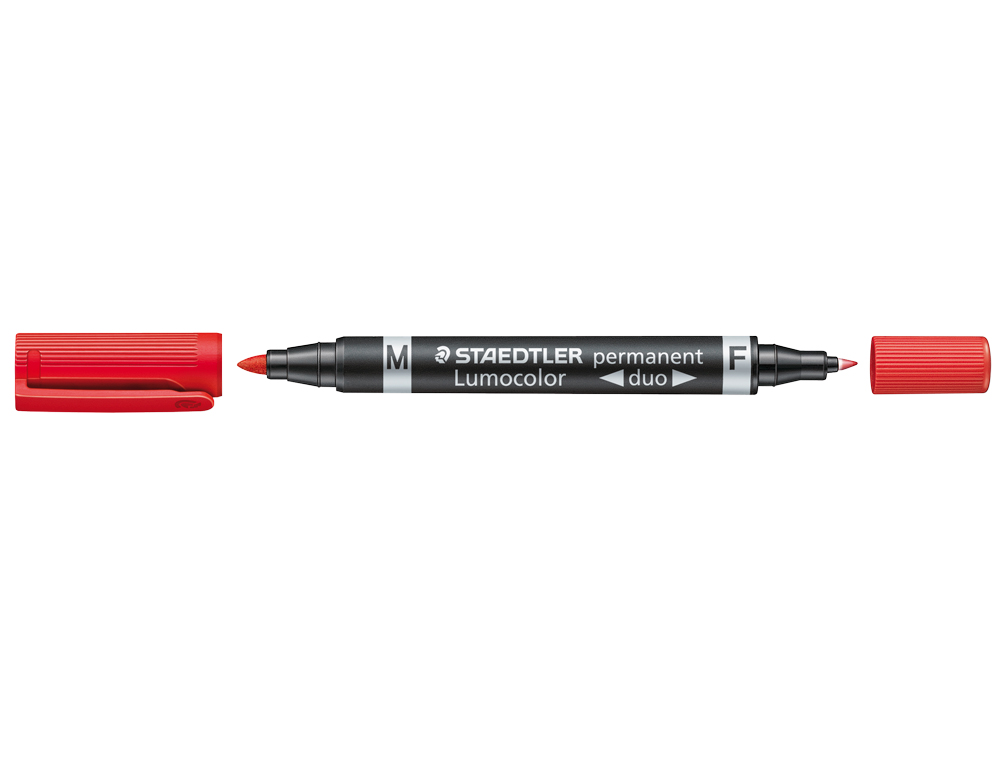 ROTULADOR STAEDTLER LUMOCOLOR PERMANENTE DUO 348 ROJO PUNTA F 0,6 MM PUNTA M 1,5 MM