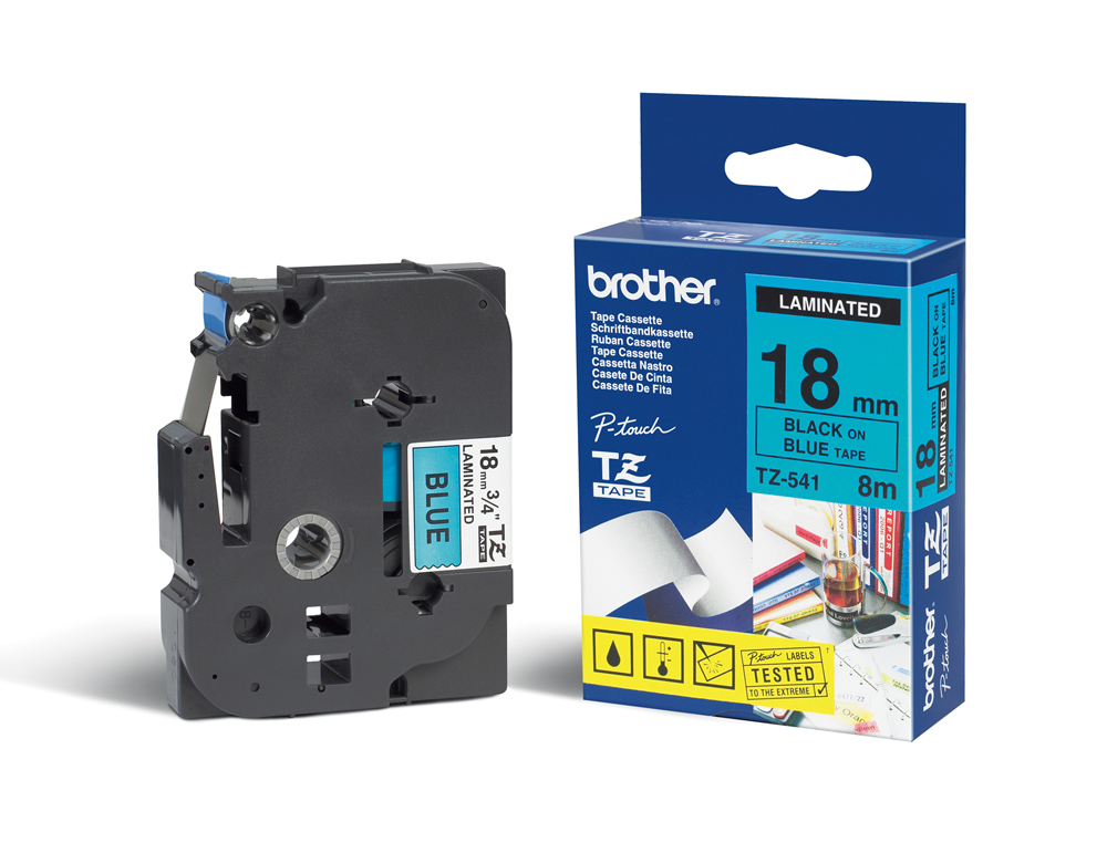 CINTA BROTHER TZE541 AZUL-NEGRO 18MM LONGITUD 8MT