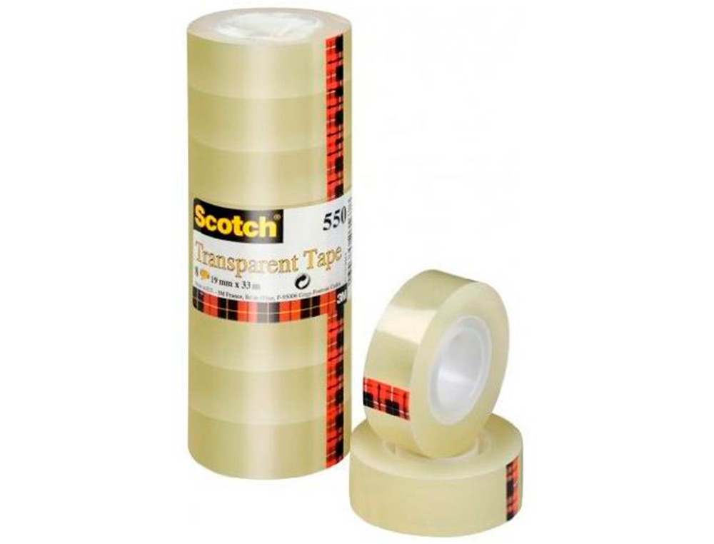 CINTA ADHESIVA SCOTCH ACORDEON 550 33 MT X 19 MM PACK DE 8 UNIDADES