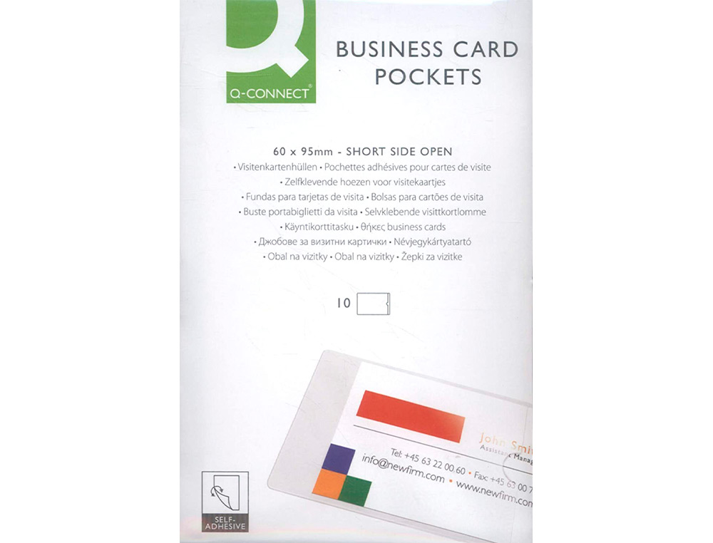FUNDA AUTOADHESIVA Q-CONNECT PARA TARJETAS DE VISITA 60X95MM PACK DE 10 UNIDADES