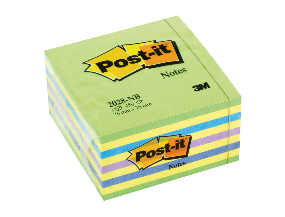 BLOC DE NOTAS ADHESIVAS QUITA Y PON POST-IT 76X76 MM CUBO COLOR AZUL Y VERDE 450 HOJAS