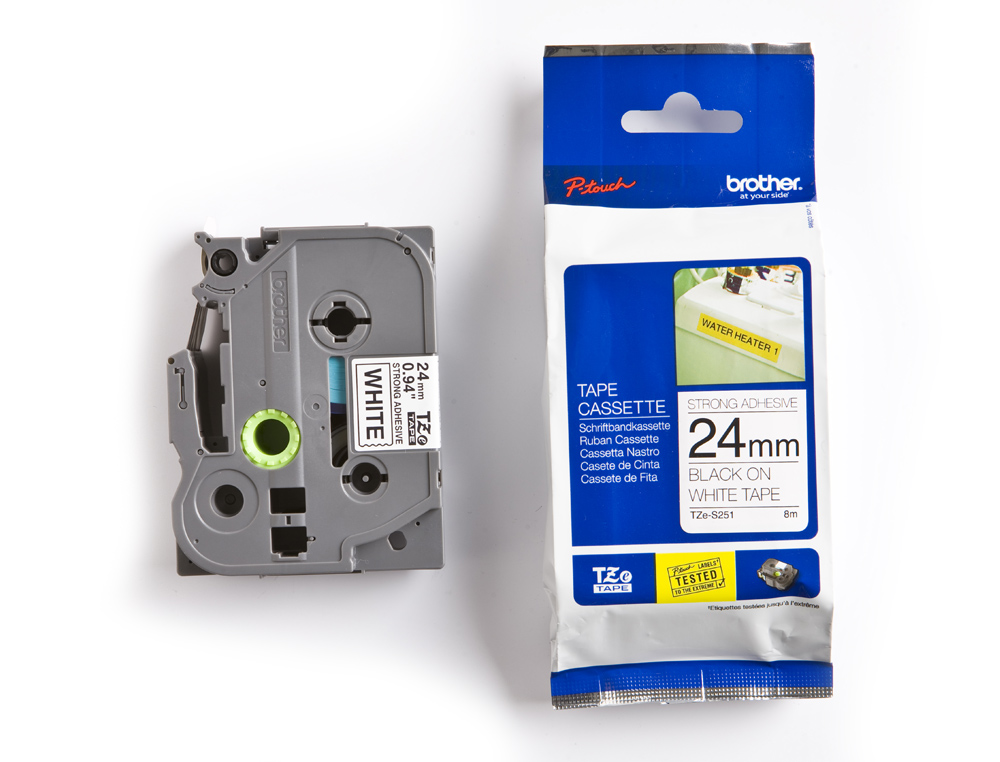CINTA BROTHER TZES251 BLANCO-NEGRO 24MM LONGITUD 8 MT SUPERADHESIVA