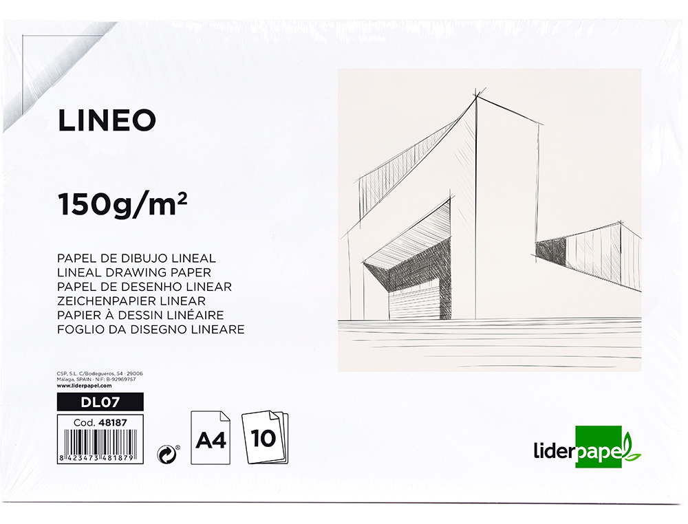 PAPEL DIBUJO LIDERPAPEL 210X297MM 150G/M2 SIN RECUADRO PACK DE 10 HOJAS