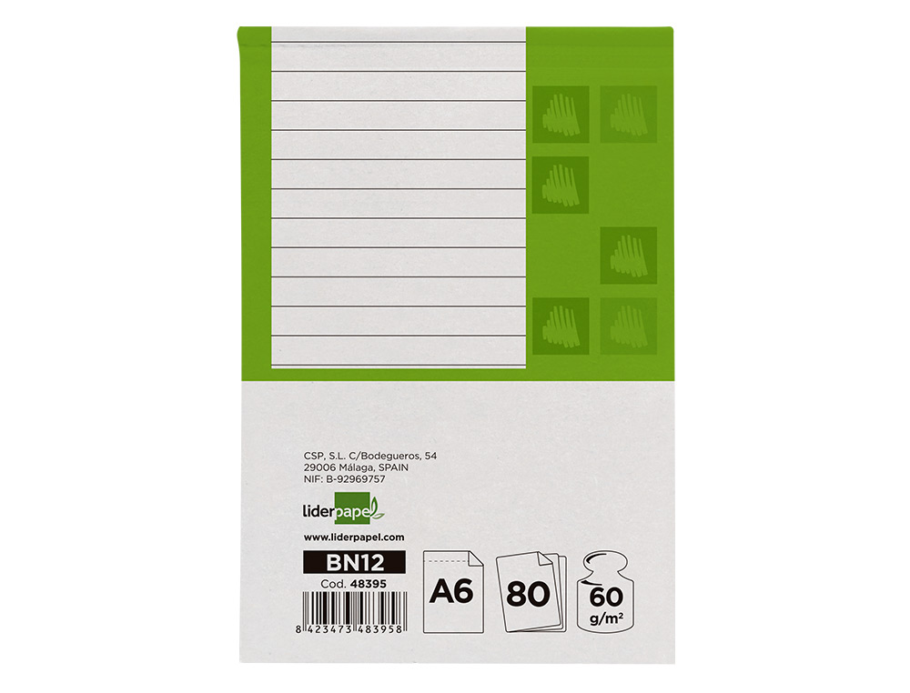 BLOC NOTAS LIDERPAPEL HORIZONTAL A6 80 HOJAS 60G/M2 PERFORADO