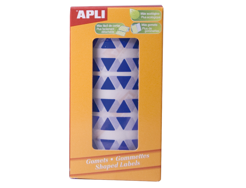 GOMETS AUTOADHESIVOS TRIANGULARES 21X21X21 MM AZUL ROLLO DE 2832 UNIDADES