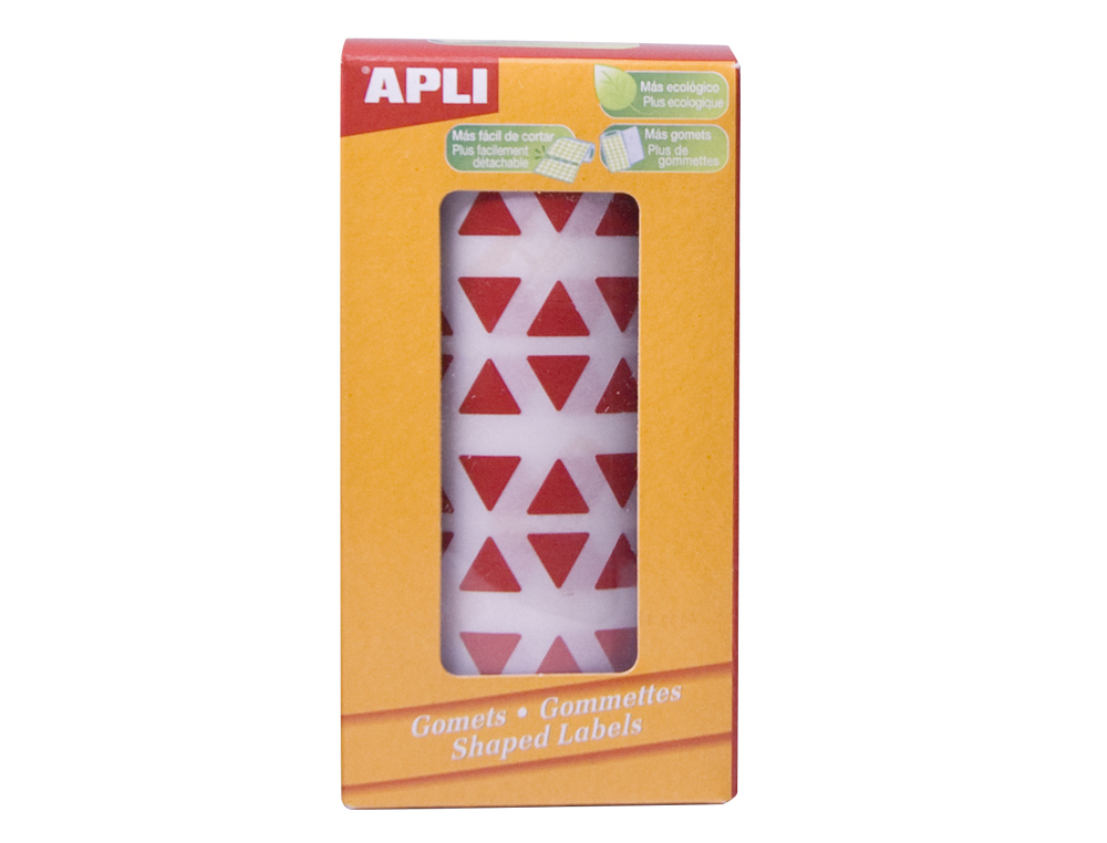 GOMETS AUTOADHESIVOS TRIANGULARES 21X21X21 MM ROJO ROLLO DE 2832 UNIDADES