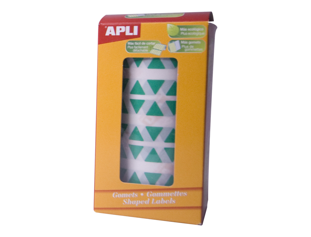 GOMETS AUTOADHESIVOS TRIANGULARES 21X21X21 MM VERDE ROLLO DE 2832 UNIDADES