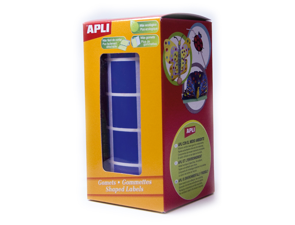 GOMETS AUTOADHESIVOS CUADRADOS 20X20 MM AZUL ROLLO DE 1770 UNIDADES