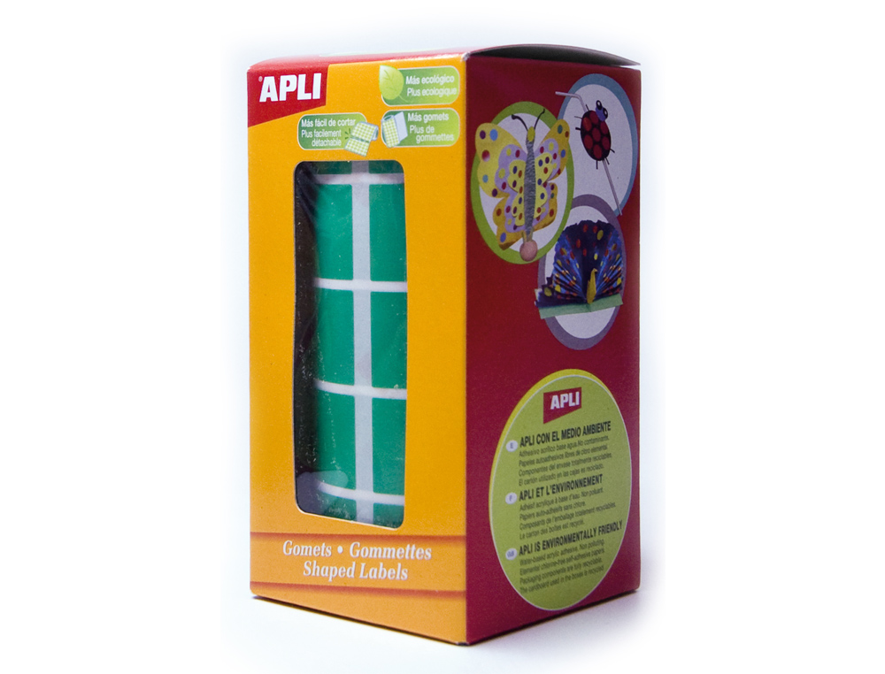 GOMETS AUTOADHESIVOS CUADRADOS 20X20 MM VERDE ROLLO DE 1770 UNIDADES