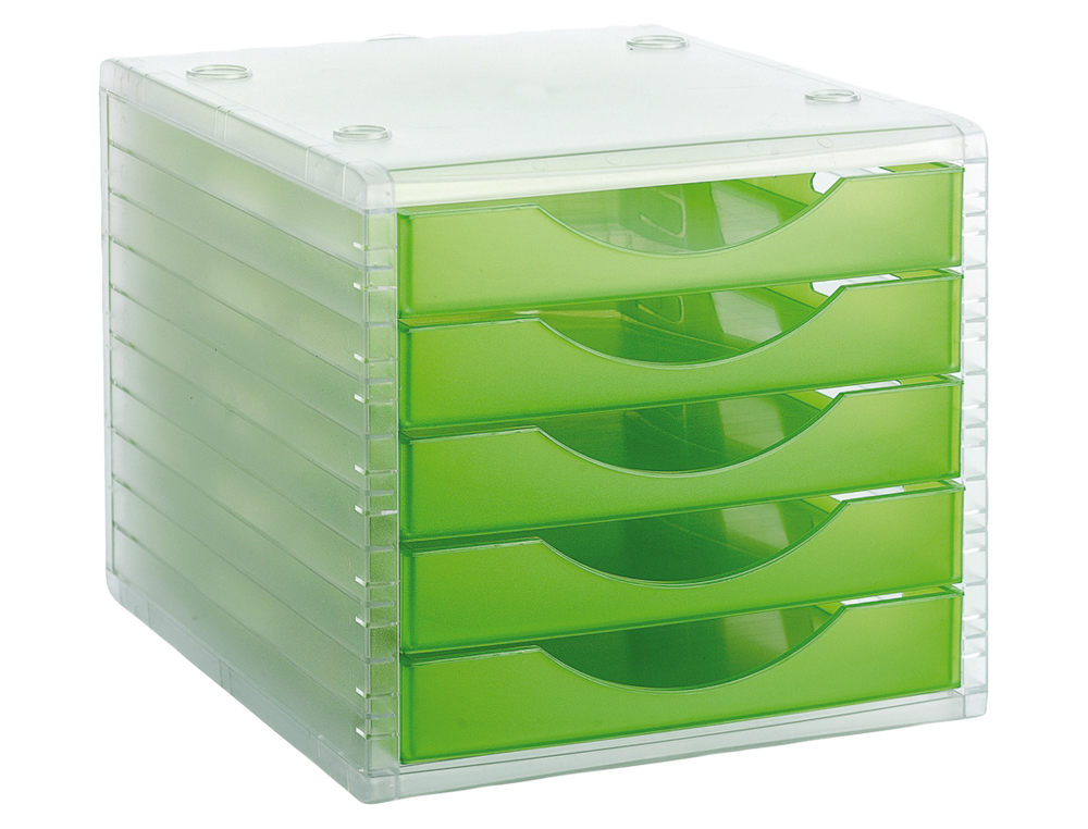 FICHERO CAJONES DE SOBREMESA ARCHIVO 2000 340X270X260 MM APILABLES 5 CAJONES VERDE KIWI TRANSLUCIDO