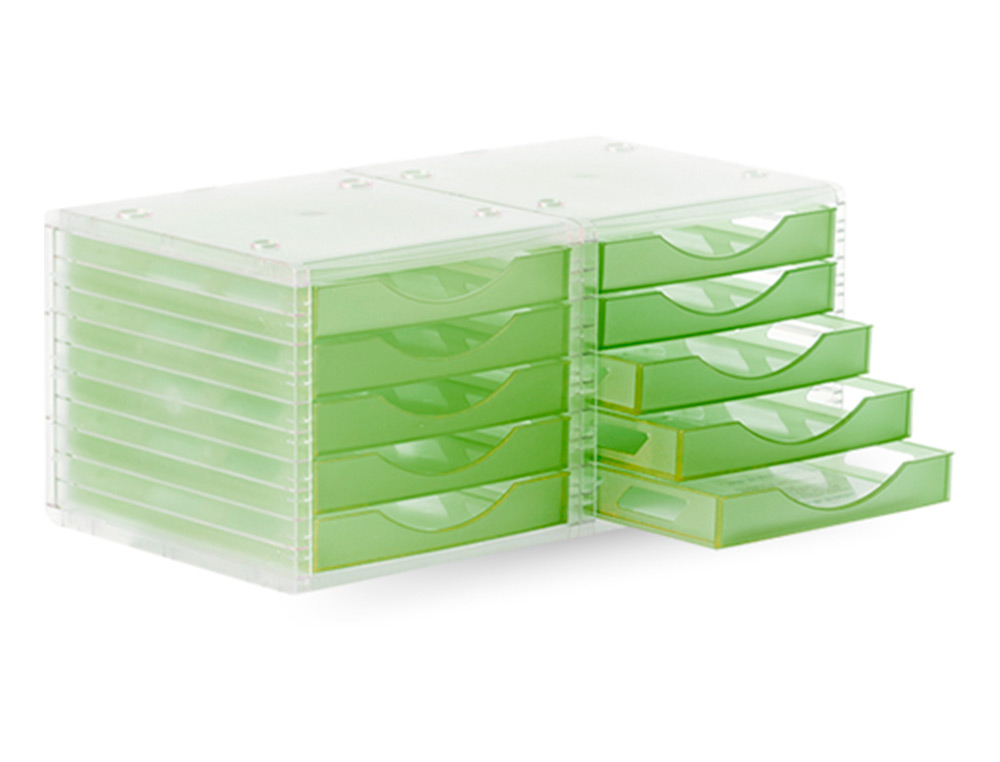 FICHERO CAJONES DE SOBREMESA ARCHIVO 2000 340X270X260 MM APILABLES 5 CAJONES VERDE KIWI TRANSLUCIDO