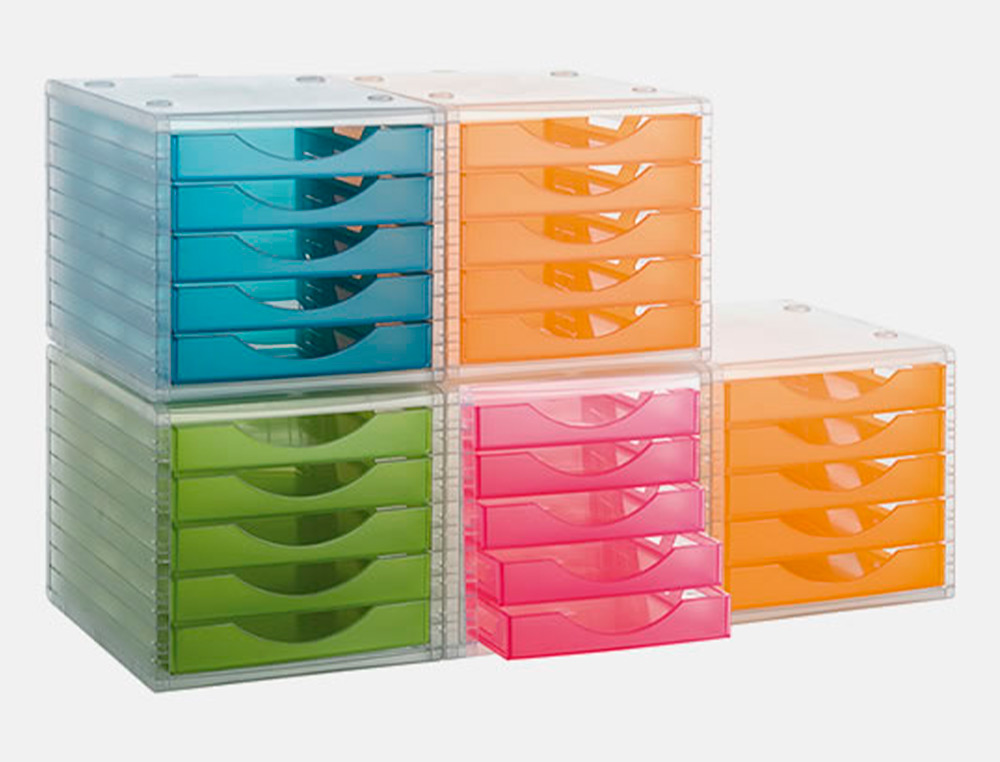 FICHERO CAJONES DE SOBREMESA ARCHIVO 2000 340X270X260 MM APILABLES 5 CAJONES VERDE KIWI TRANSLUCIDO