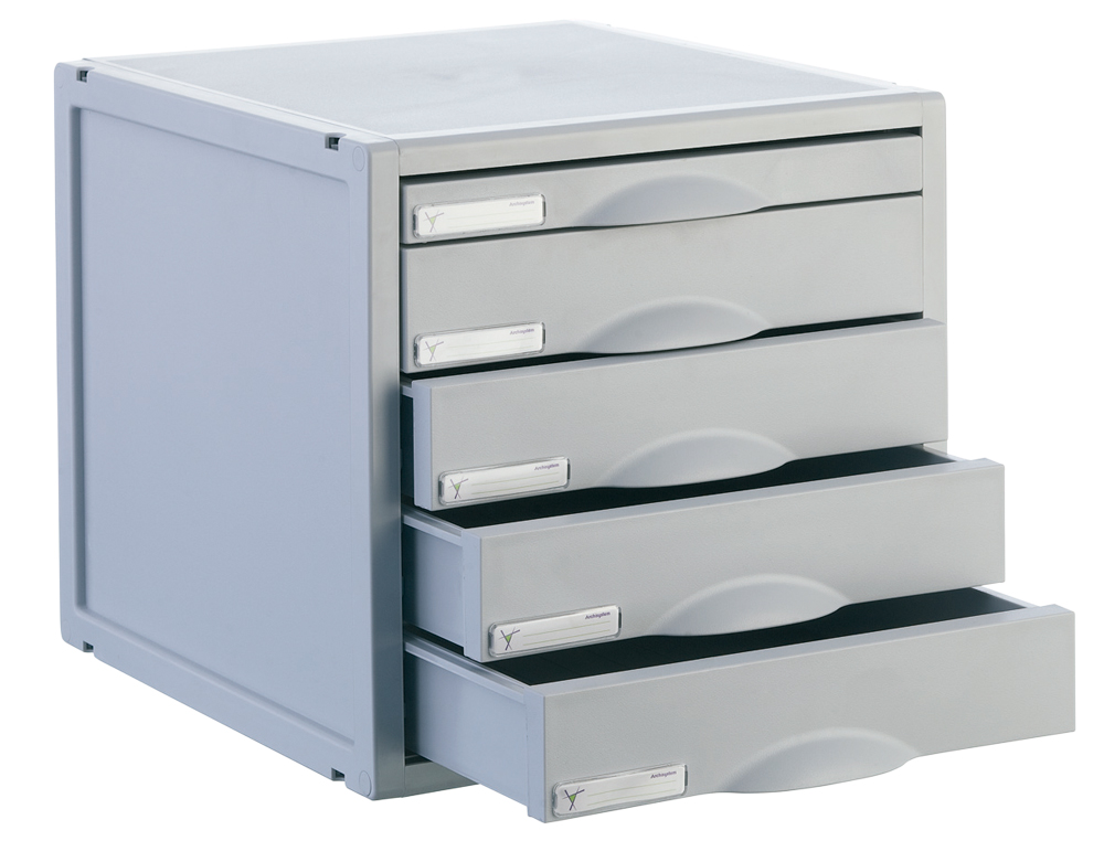 FICHERO CAJONES DE SOBREMESA ARCHISYSTEM 356X316X303 MM 5 CAJONES COLOR GRIS 4 DE 52MM Y 1 DE 22MM