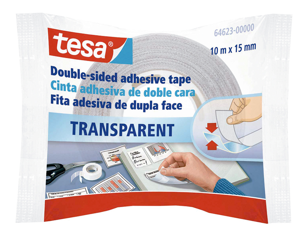CINTA ADHESIVA TESA DOBLE CARA TRANSPARENTE 10 MT X 15 MM