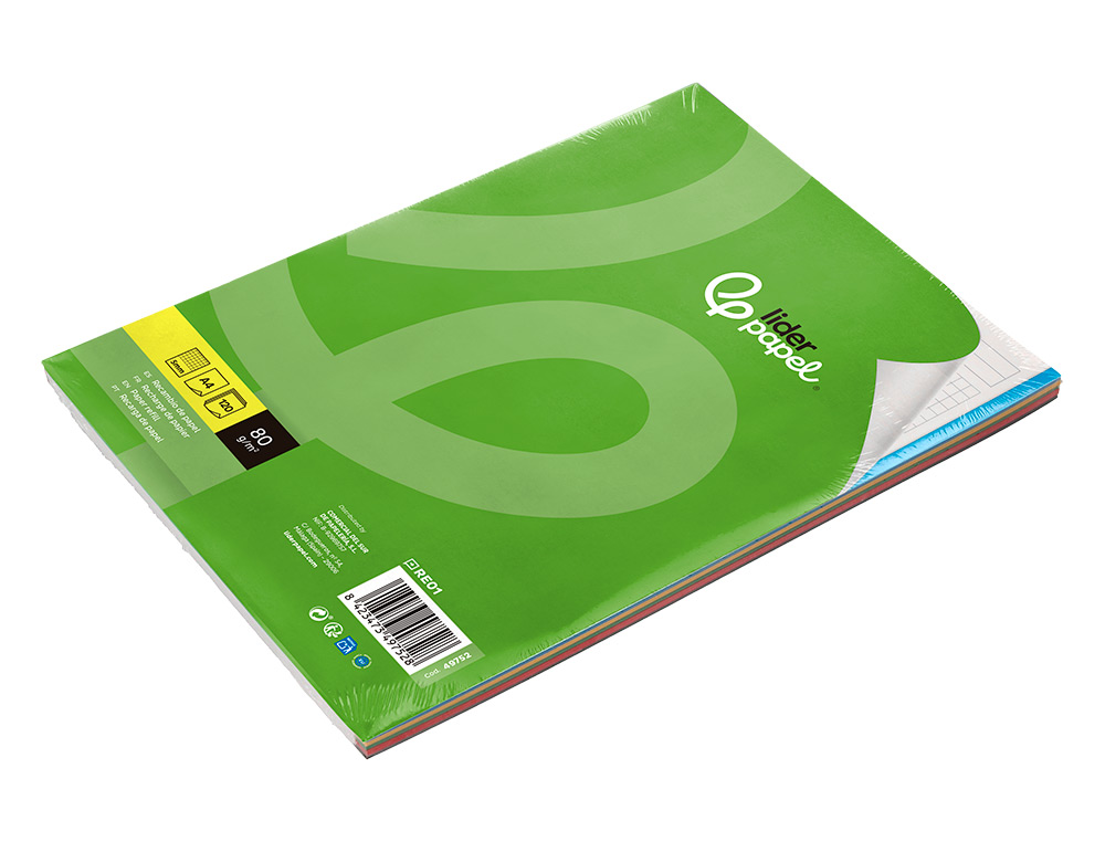 RECAMBIO LIDERPAPEL A4 120 HOJAS 80G/M2 CUADRO 5MM SIN MARGEN 4 TALADROS BANDAS DE 5 COLORES