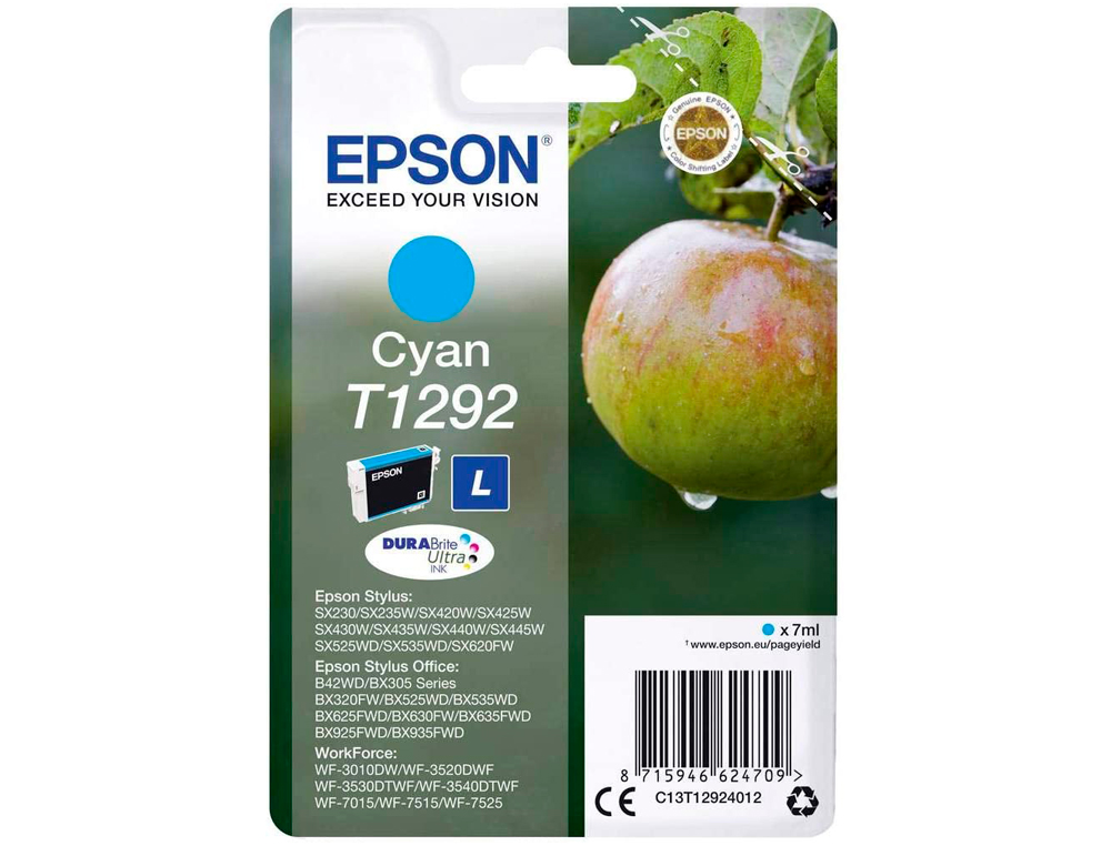 INK-JET EPSON STYLUS T1292 CIAN SX420W / 425W / OFFICE BX305F / BX320F -ALTA CAPACIDAD-