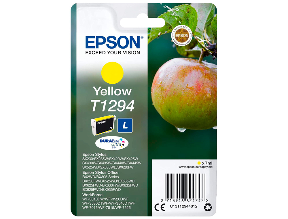 INK-JET EPSON STYLUS T1294 AMARILLO SX420W / 425W / OFFICE BX305F / BX320F -ALTA CAPACIDAD-