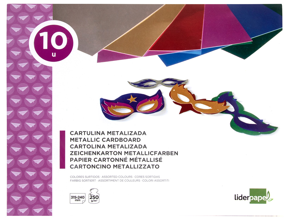 BLOC TRABAJOS MANUALES LIDERPAPEL CARTULINA METALIZADA 240X315MM 10 HOJAS COLORES SURTIDOS