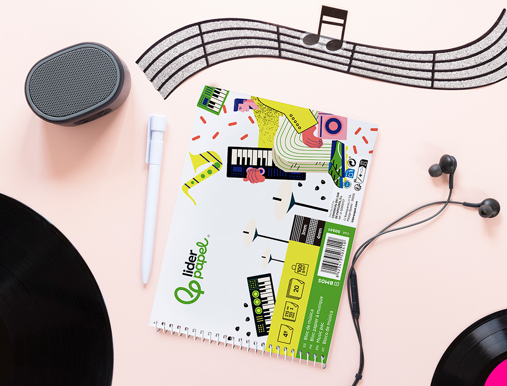 BLOC MUSICA LIDERPAPEL COMBI PENTAGRAMA 3MM MAS CUADRICULA DE 4MM PARA ANOTACIONES CUARTO20 HOJAS 100G/M2