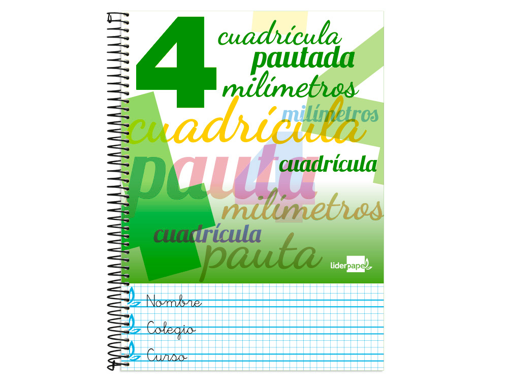 CUADERNO ESPIRAL LIDERPAPEL FOLIO PAUTAGUIA TAPA BLANDA 80H 75GR CUADRO PAUTADO 4MM CO LORES SURTIDOS