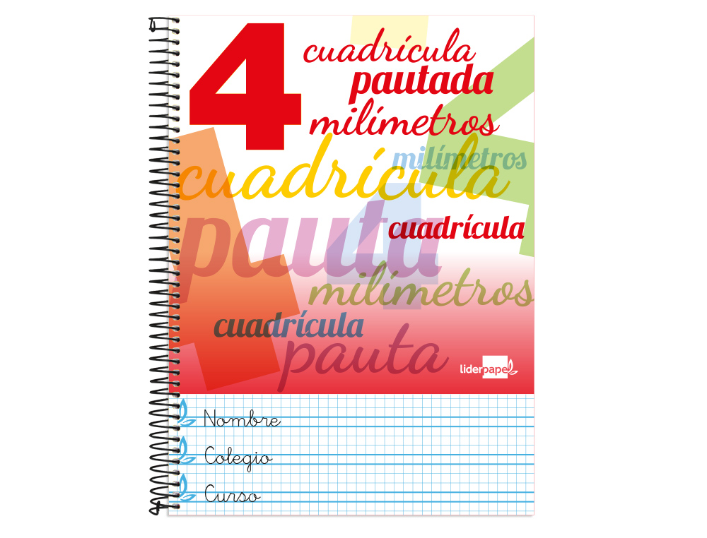 CUADERNO ESPIRAL LIDERPAPEL FOLIO PAUTAGUIA TAPA BLANDA 80H 75GR CUADRO PAUTADO 4MM CO LORES SURTIDOS