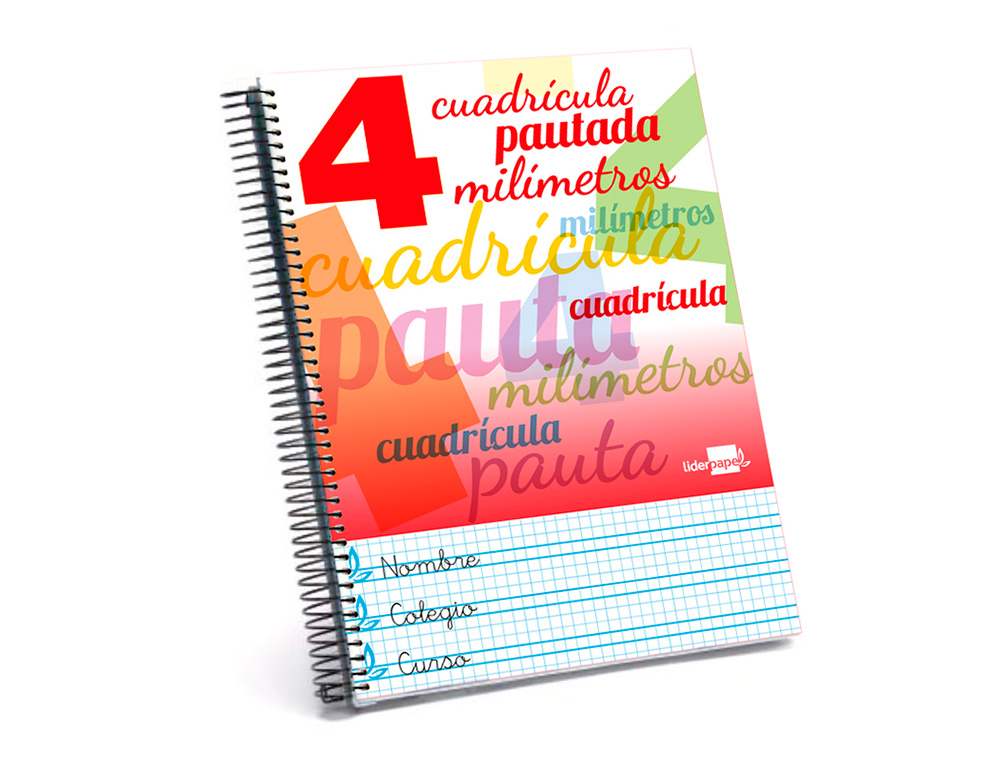 CUADERNO ESPIRAL LIDERPAPEL FOLIO PAUTAGUIA TAPA BLANDA 80H 75GR CUADRO PAUTADO 4MM CO LORES SURTIDOS