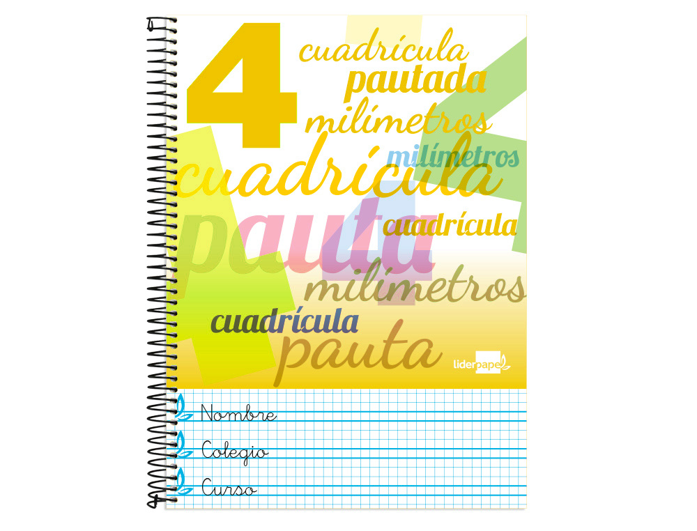 CUADERNO ESPIRAL LIDERPAPEL FOLIO PAUTAGUIA TAPA BLANDA 80H 75GR CUADRO PAUTADO 4MM CO LORES SURTIDOS