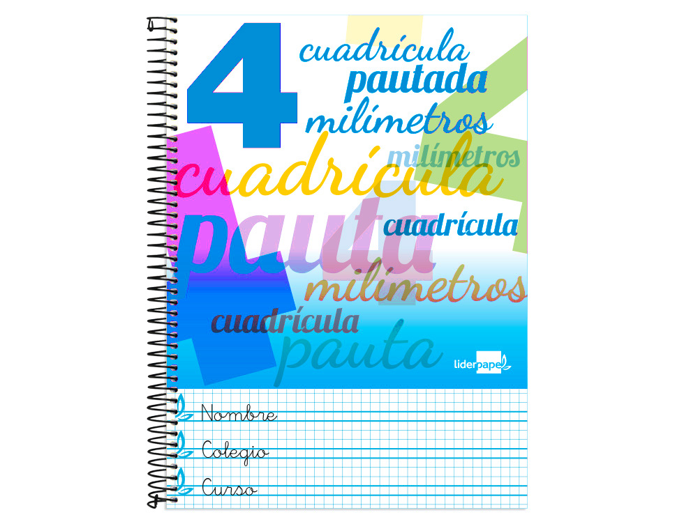 CUADERNO ESPIRAL LIDERPAPEL FOLIO PAUTAGUIA TAPA BLANDA 80H 75GR CUADRO PAUTADO 4MM CO LORES SURTIDOS
