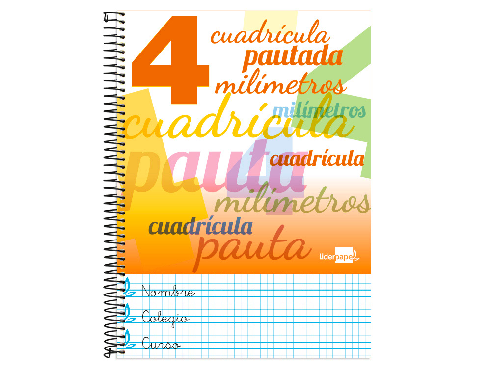 CUADERNO ESPIRAL LIDERPAPEL FOLIO PAUTAGUIA TAPA BLANDA 80H 75GR CUADRO PAUTADO 4MM CO LORES SURTIDOS
