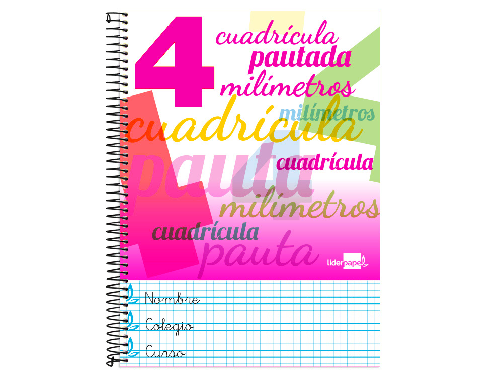 CUADERNO ESPIRAL LIDERPAPEL FOLIO PAUTAGUIA TAPA BLANDA 80H 75GR CUADRO PAUTADO 4MM CO LORES SURTIDOS