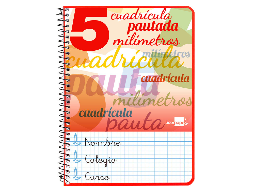 CUADERNO ESPIRAL LIDERPAPEL CUARTO PAUTAGUIA TAPA BLANDA 40H 75 GR CUADRO PAUTADO 5MM COLORES SURTIDOS