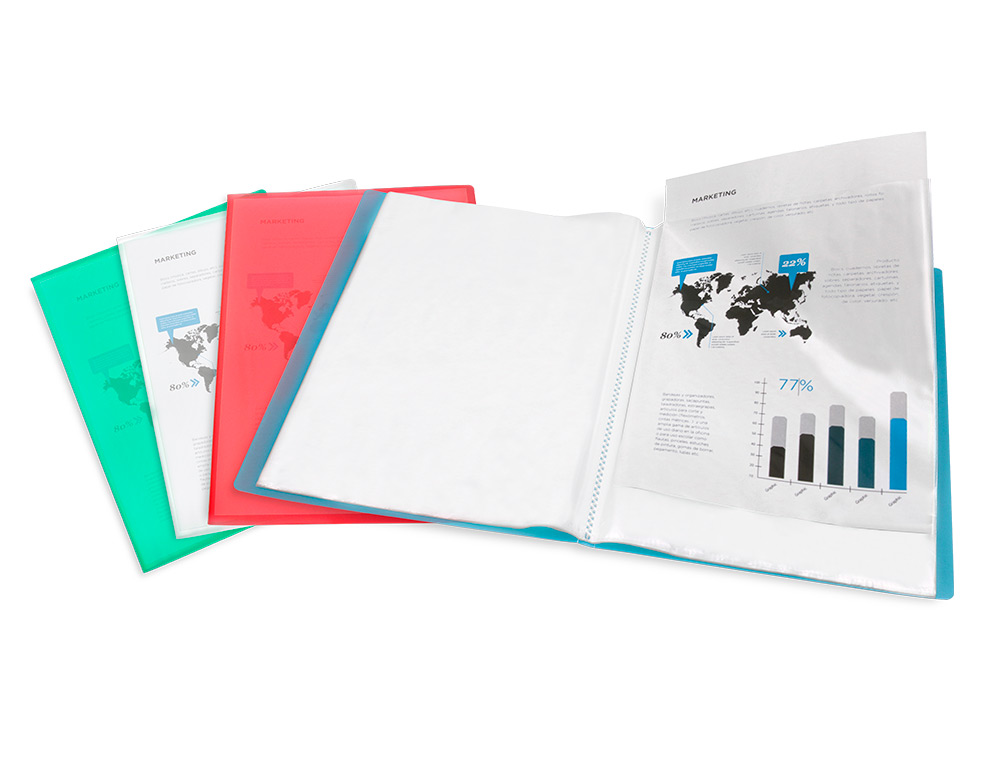 CARPETA LIDERPAPEL ESCAPARATE 47050 40 FUNDAS POLIPROPILENO DIN A4 ROJO TRANSLUCIDO