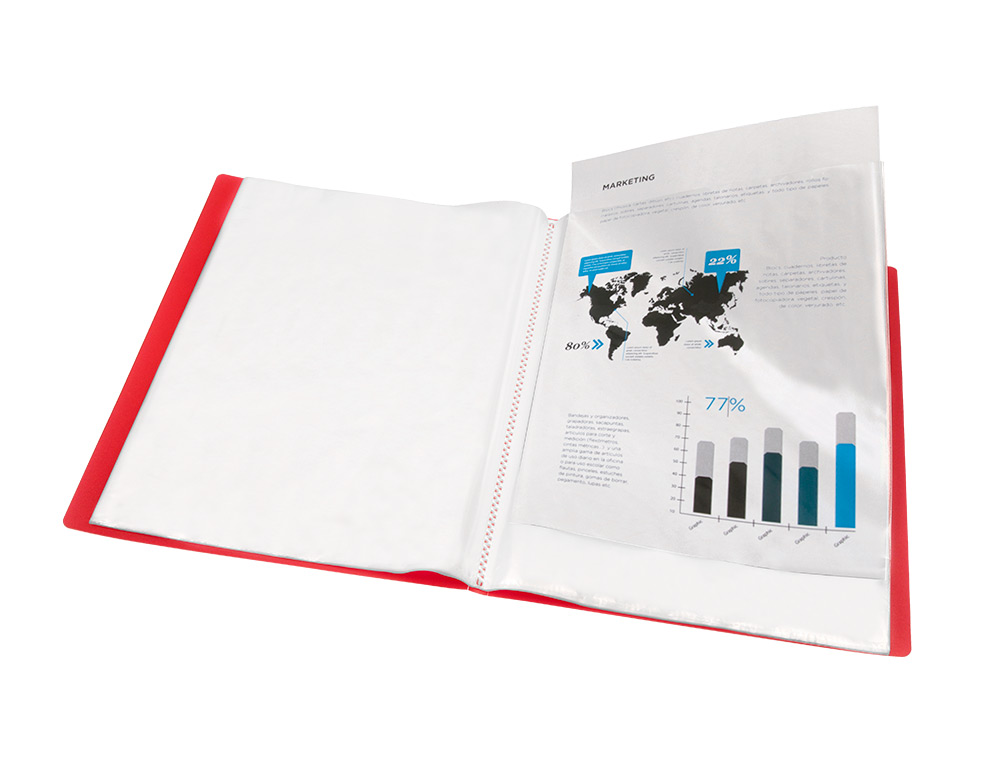 CARPETA LIDERPAPEL ESCAPARATE 47050 40 FUNDAS POLIPROPILENO DIN A4 ROJO TRANSLUCIDO