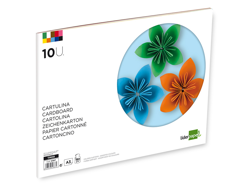 BLOC TRABAJOS MANUALES LIDERPAPEL CARTULINA 297X420MM 10 HOJAS COLORES SURTIDOS