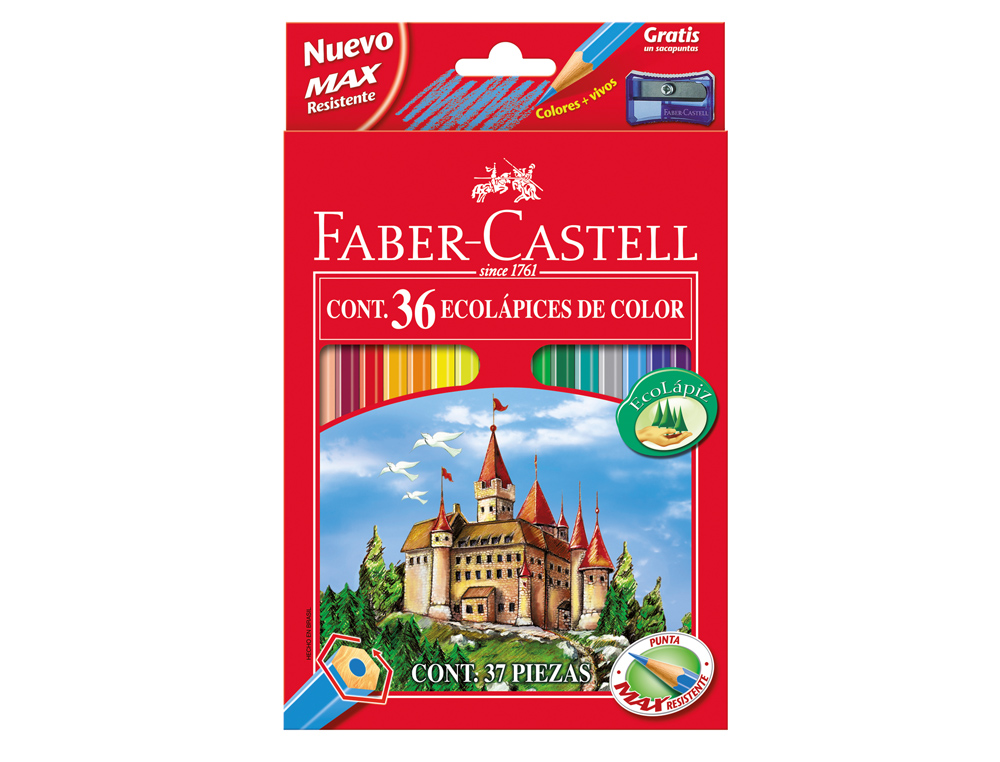 LAPICES DE COLORES FABER CASTELL HEXAGONAL MADERA REFORESTADA CAJA DE 36 UNIDADES COLORES SURTIDOS