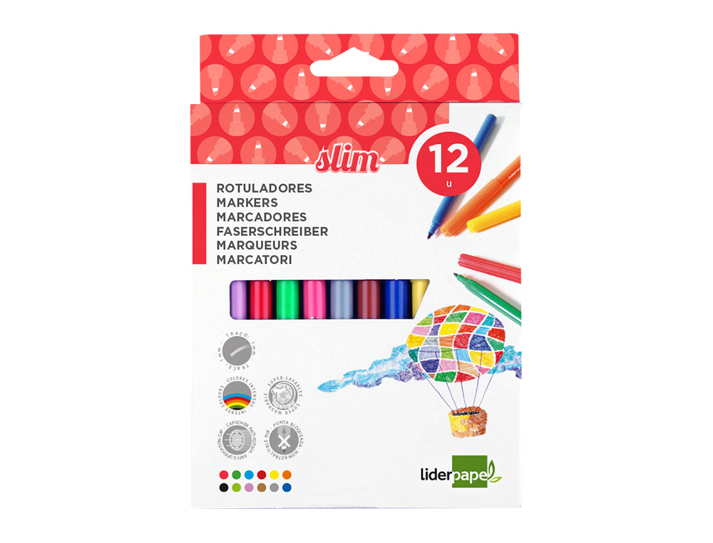 ROTULADOR LIDERPAPEL SLIM CAJA DE 12 UNIDADES COLORES SURTIDOS