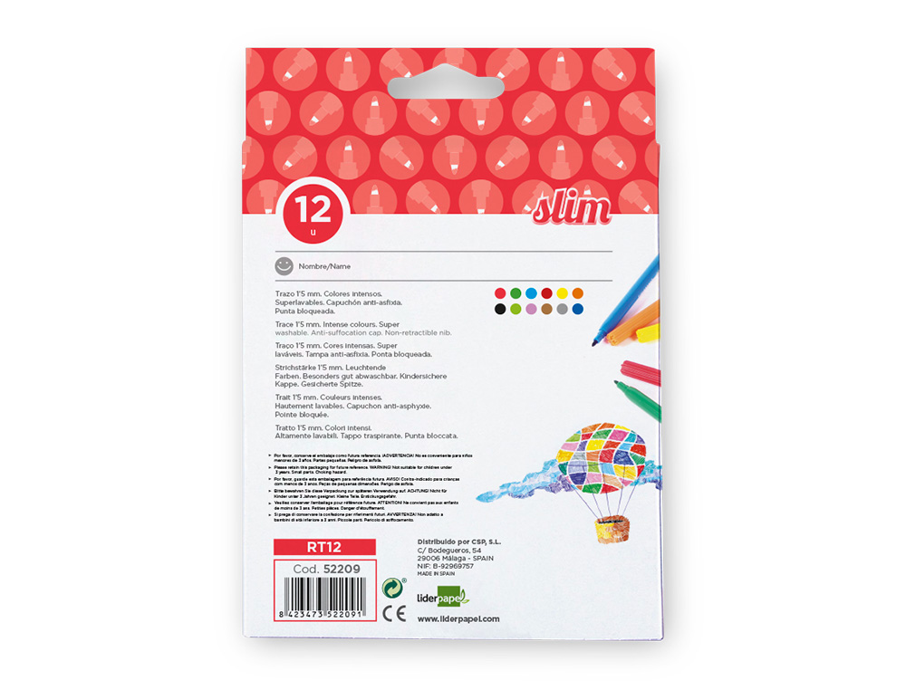 ROTULADOR LIDERPAPEL SLIM CAJA DE 12 UNIDADES COLORES SURTIDOS