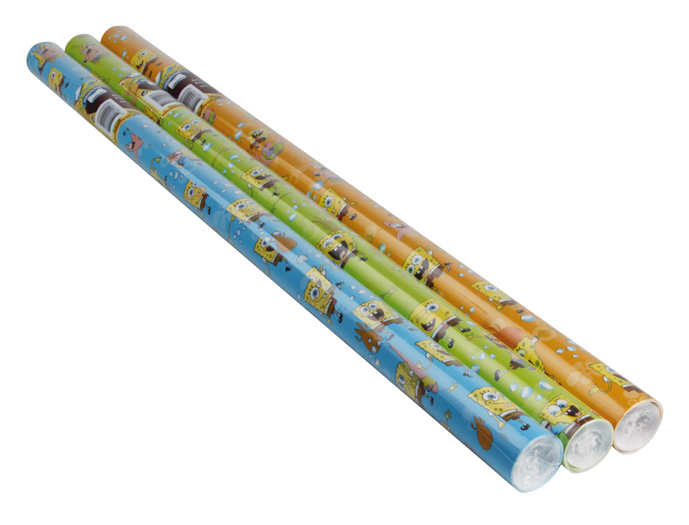 PAPEL DE REGALO INFANTIL BOB ESPONJA ROLLO ANCHO 70 CM LONGITUD 2 MT DISEÑOS SURTIDOS GRAMAJE 60 GR