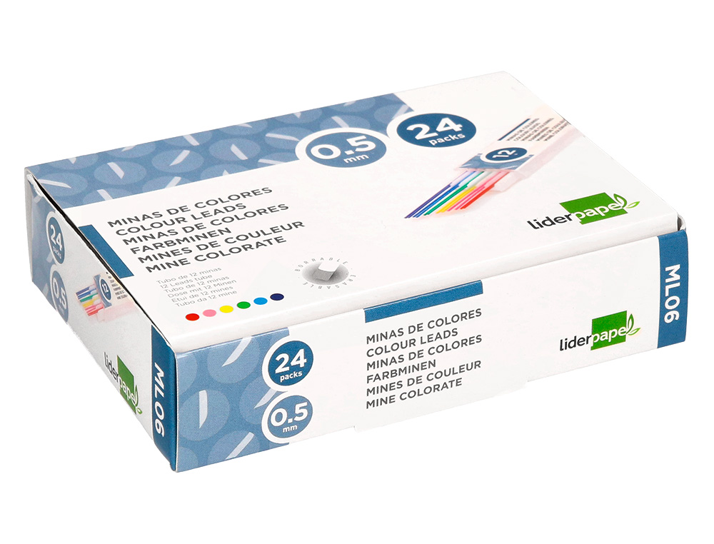 MINAS LIDERPAPEL COLORES SURTIDOS 0,5 MM ESTUCHE DE 12 MINAS