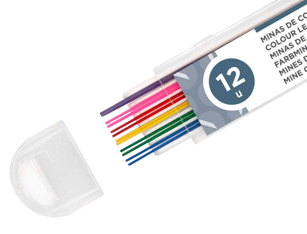MINAS LIDERPAPEL COLORES SURTIDOS 0,5 MM ESTUCHE DE 12 MINAS