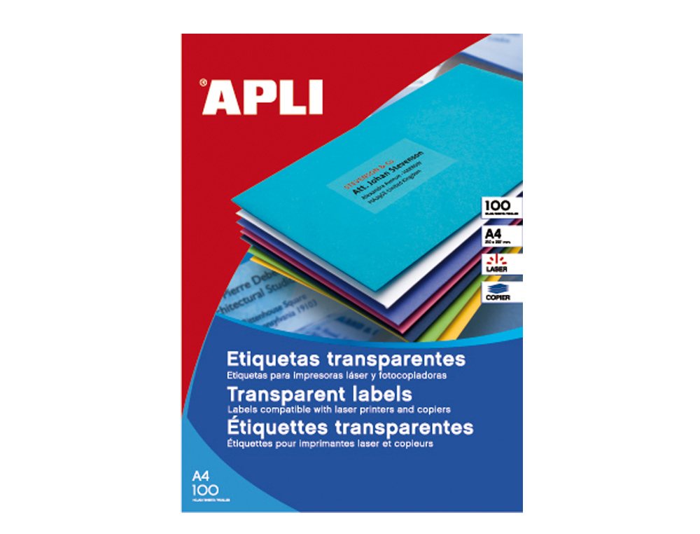 ETIQUETA ADHESIVA APLI TRANSLUCIDAS 1225 210X297 MM FOTOCOPIADORA LASER CAJA CON 20 ETIQUETAS
