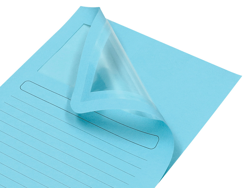 SUBCARPETA CARTULINA Q-CONNECT DIN A4 AZUL CON VENTANA TRANSPARENTE 120 G/M2
