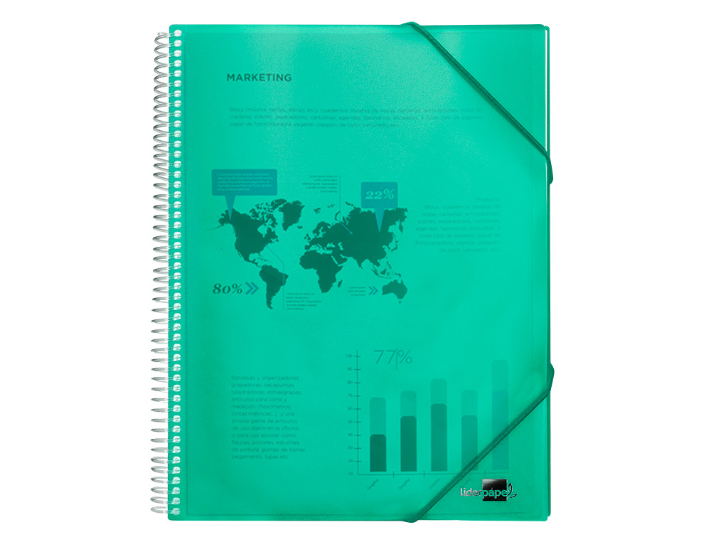 CARPETA LIDERPAPEL ESCAPARATE CON ESPIRAL 30 FUNDAS POLIPROPILENO DIN A4 VERDE