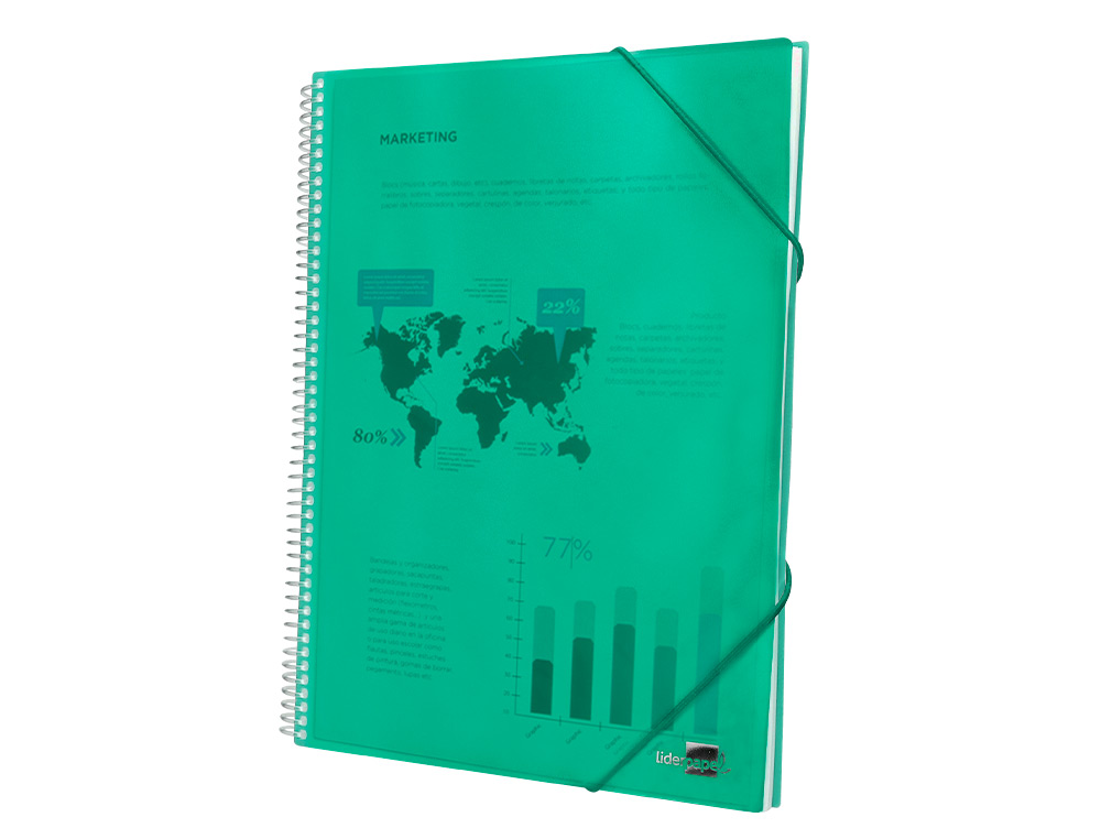 CARPETA LIDERPAPEL ESCAPARATE CON ESPIRAL 30 FUNDAS POLIPROPILENO DIN A4 VERDE