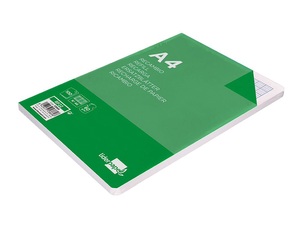 RECAMBIO LIDERPAPEL A4 100 HOJAS 60G/M2 RAYADO Nº 46 4 TALADROS