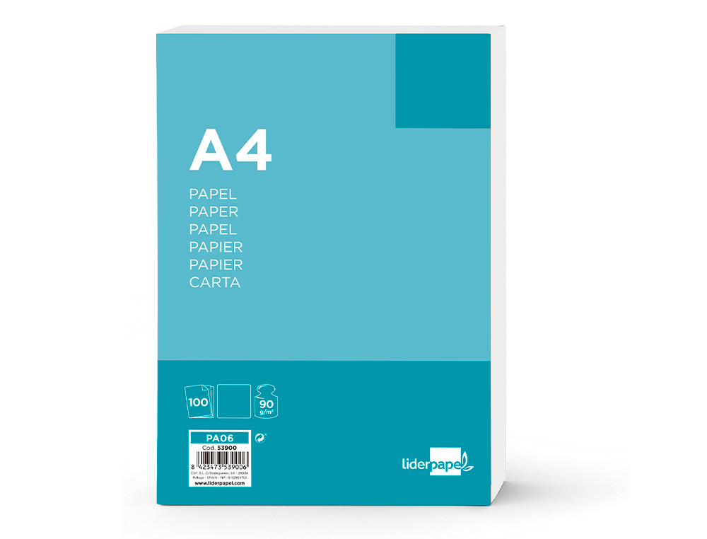PAPEL LIDERPAPEL A4 90G/M2 LISO PAQUETE DE 100 HOJAS