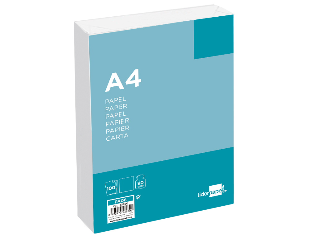 PAPEL LIDERPAPEL A4 90G/M2 LISO PAQUETE DE 100 HOJAS