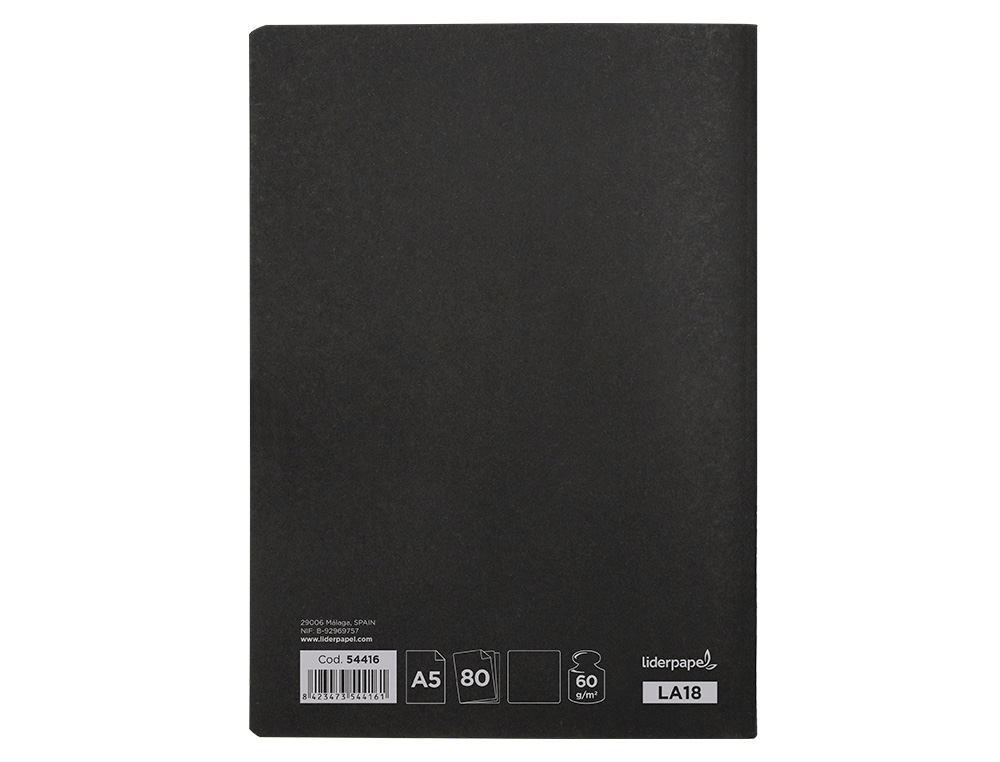 LIBRETA LIDERPAPEL TAPA NEGRA A5 80 HOJAS 60G/M2 LISO CON DOBLE MARGEN