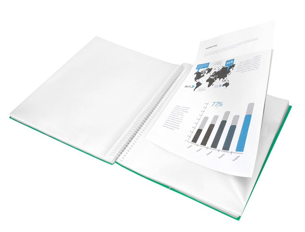CARPETA LIDERPAPEL ESCAPARATE CON ESPIRAL 60 FUNDAS POLIPROPILENO DIN A4 VERDE