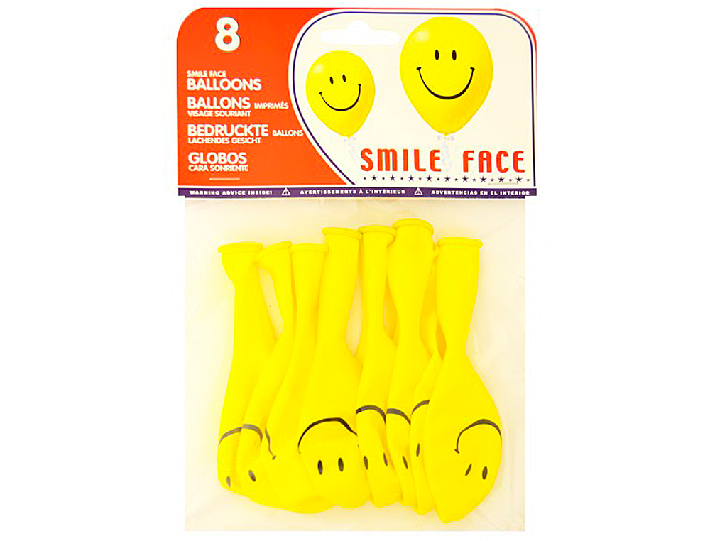 GLOBO 100% LATEX BIODEGRADABLE CARA SONRIENTE BOLSA DE 8 UNIDADES